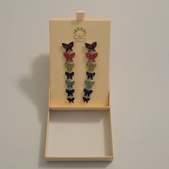 BRAND NEW C&C CALIFORNIA RAINBOW BUTTERFLIES MULTI-COLOR WOMEN"S DROP EARRINGS - Picture 9 of 14